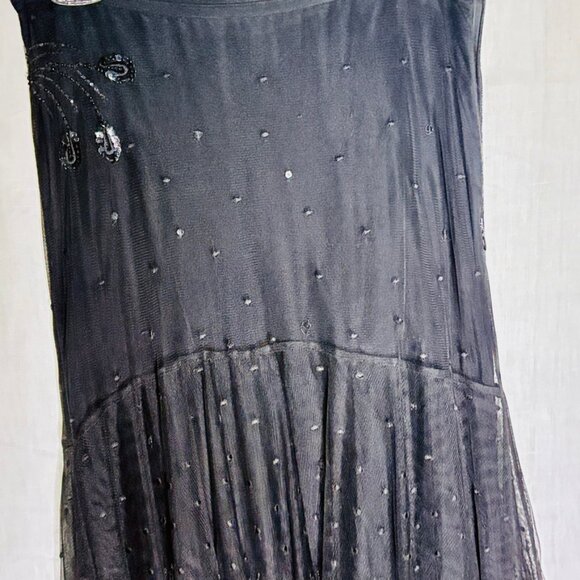 Odille Black Hi-Low Beaded Lace 2-tiered Skirt Size 4 Fitted Waist Fancy Evening - Picture 3 of 16